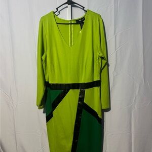 Ashley Stewart Lime, Green, and Black Long Sleeve Dress Size 18/20 NWT
